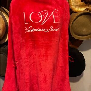Victoria's Secret Red Plush Robe with White 'LOVE' Embroidery